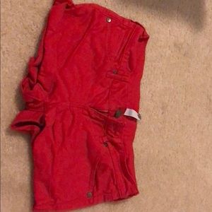 Red jean shorts